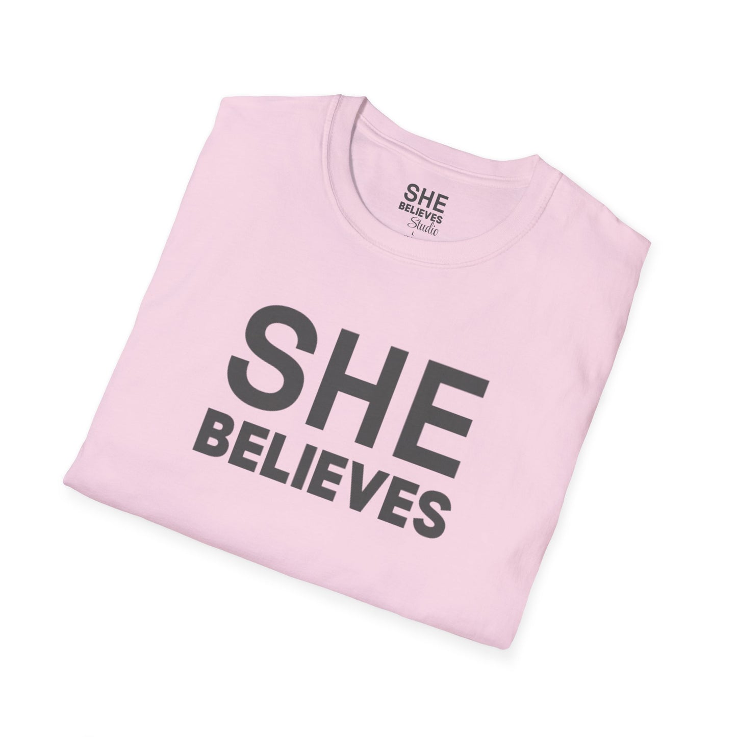 SHE BELIEVES Signature Tee — Blush